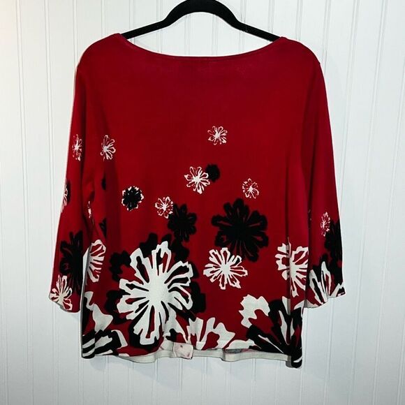 Mercer Street Studio Button Up Cardigan Sweater Womens Large Red Floral 3/4 Slv - Picture 6 of 8